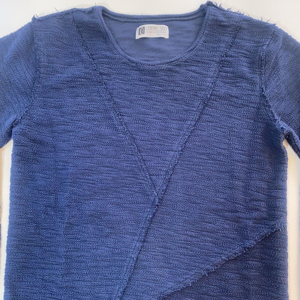 Leif Nelson Navy Blue Knit 100% Cotton Sweater Raw Hem Women's Size Large